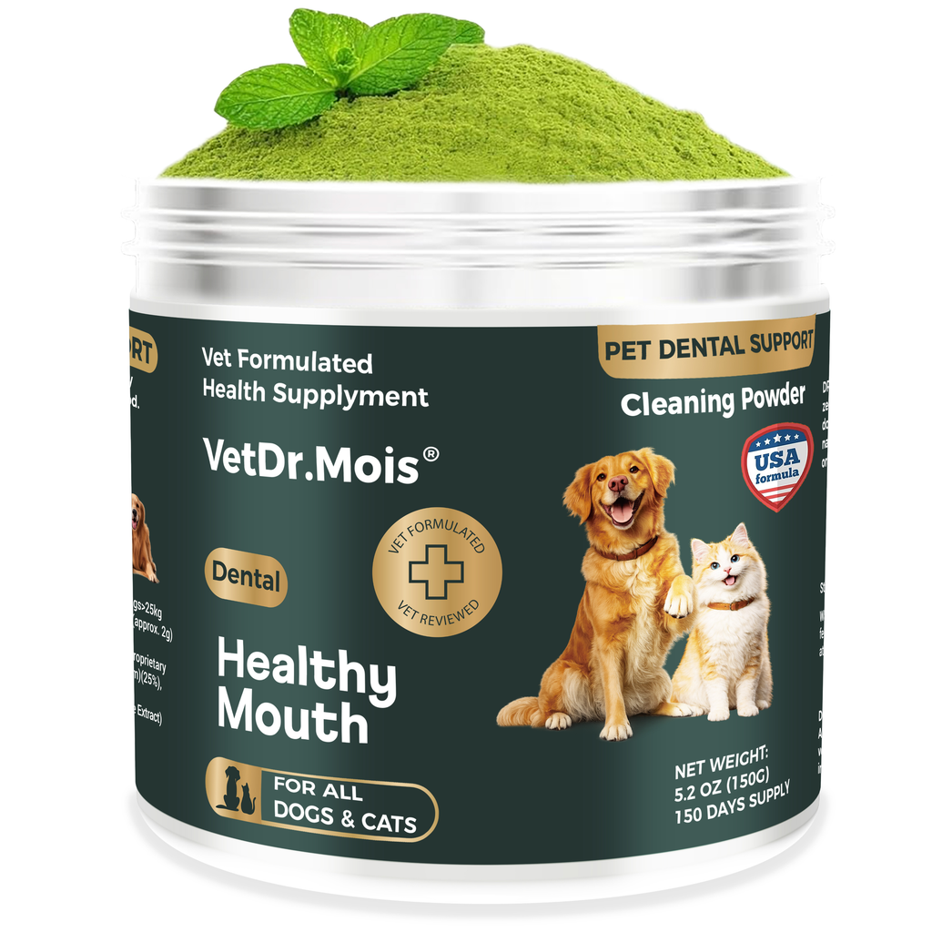 Dog Teeth Cleaning Powder for Dogs & Cats, Dental Powder for Plaque & Tartar Control, Fresh Breath Oral Care, No Brushing Needed, 150g