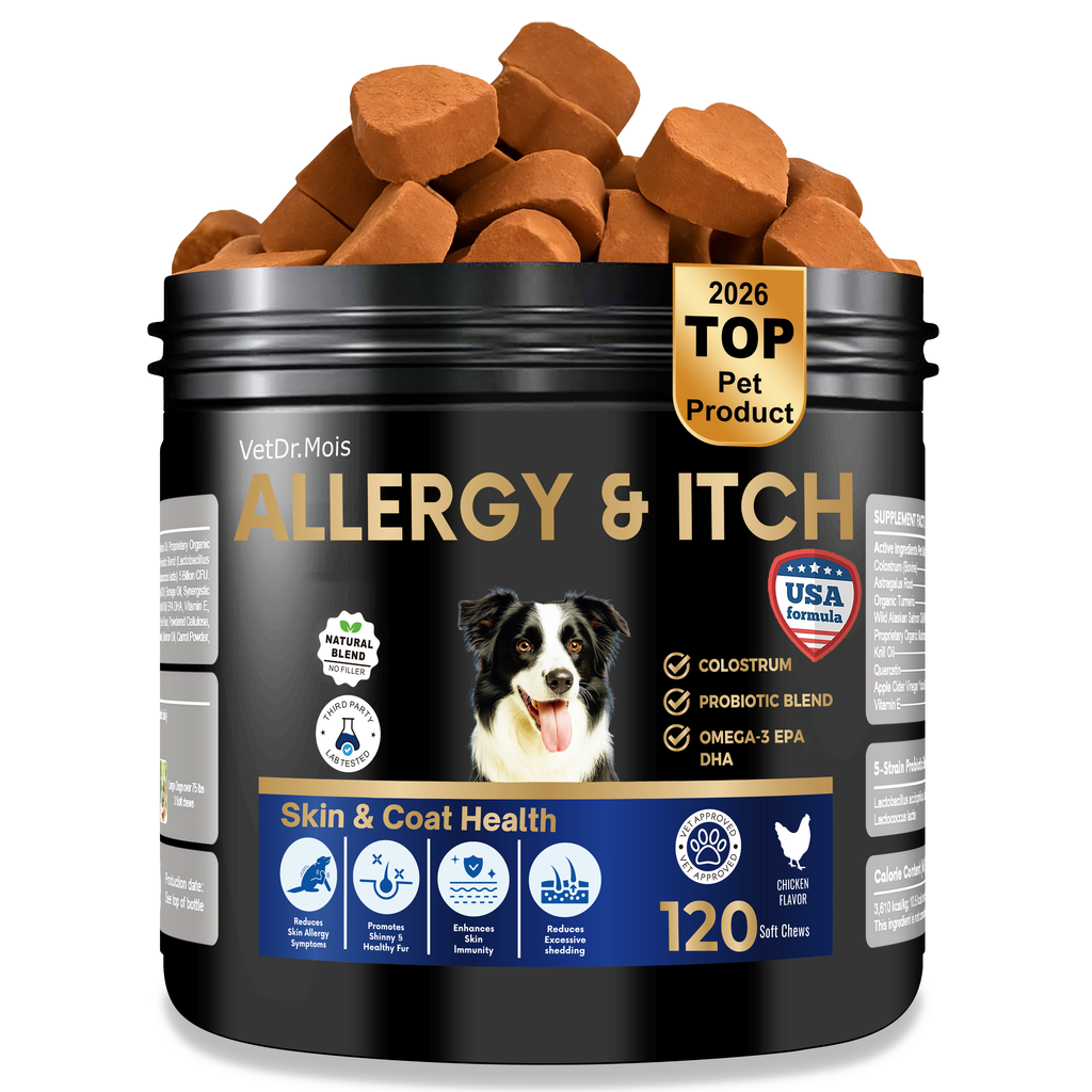 Dog & Cat Allergy & Itch Relief Chews | Supports Treatment for Paw Licking, Itchy Skin, Hot Spots, Dry Skin, & Seasonal Skin/Coat Allergies | Promotes Yeast Balance | Formulated with Fish Oil, Colostrum, Vitamins, & Probiotics | 120 Ct