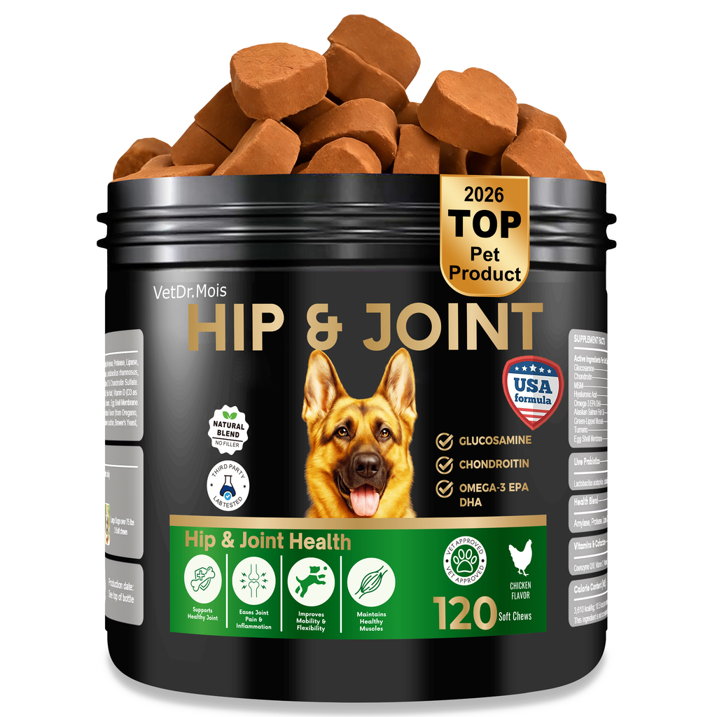 Dog Joint Supplement Chews with Glucosamine, MSM, & Omega-3 | Joint Support for Senior & Large Breed Dogs | Promotes Longevity & Healthy Aging | Supports Mobility & Flexibility with CoQ10 | 120 Ct