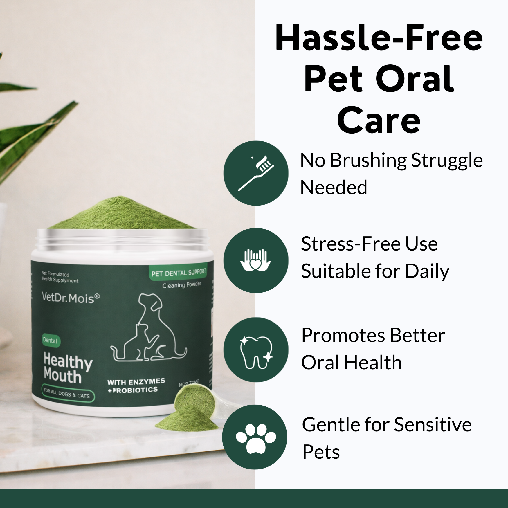 Dog Teeth Cleaning Powder, Dog Dental Powder and Cats Breath Freshener, Plaque Off Pet Tooth Cleaning lab co, Bad Breath & Tartar Remover for Dogs, Dog Teeth Cleaning with Enzymes 120 Day Supply, 120g
