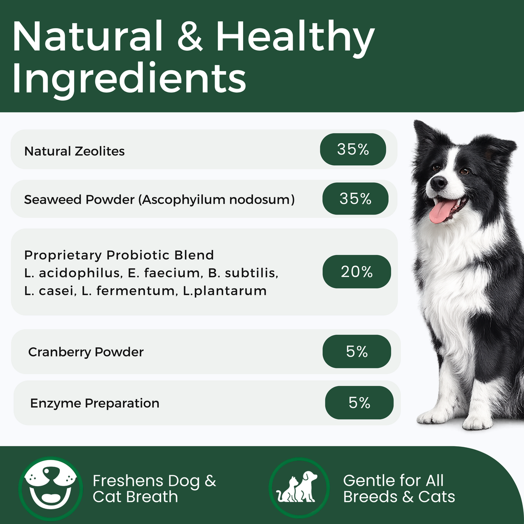 Dog Teeth Cleaning Powder for Dogs & Cats, Dental Powder for Plaque & Tartar Control, Fresh Breath Oral Care, No Brushing Needed, 150g