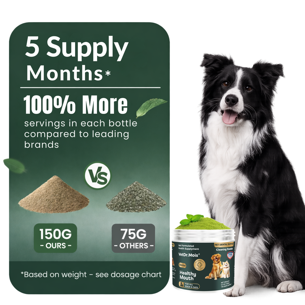 Dog Teeth Cleaning Powder for Dogs & Cats, Dental Powder for Plaque & Tartar Control, Fresh Breath Oral Care, No Brushing Needed, 150g